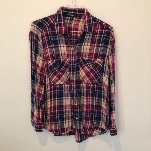 Express Blue Pink Plaid Shirt Sz Medium - Picture 1 of 5
